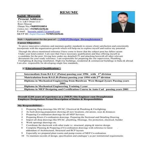 MEP Design Draughtsman Ducoment