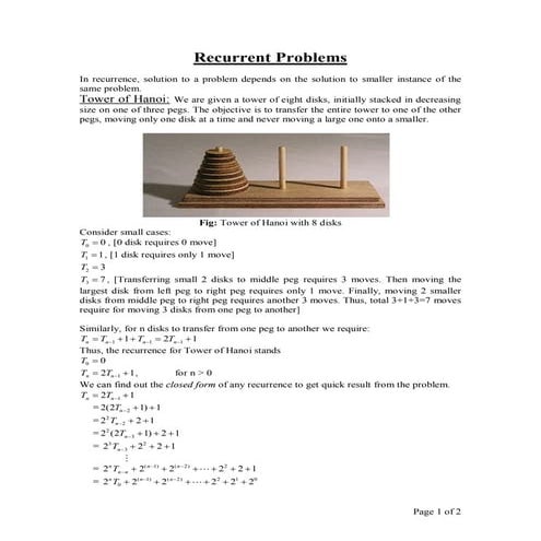 Recurrent problems: TOH, Pizza Cutting and Josephus Problems