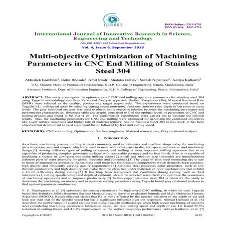 Multi Objective Optimization on SS304