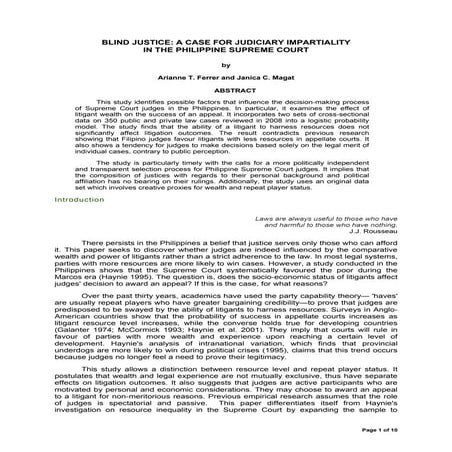  blind justice a case for judiciary impartiality in the philippine supreme court