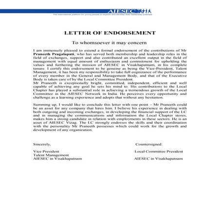 Endorsement letter | PDF
