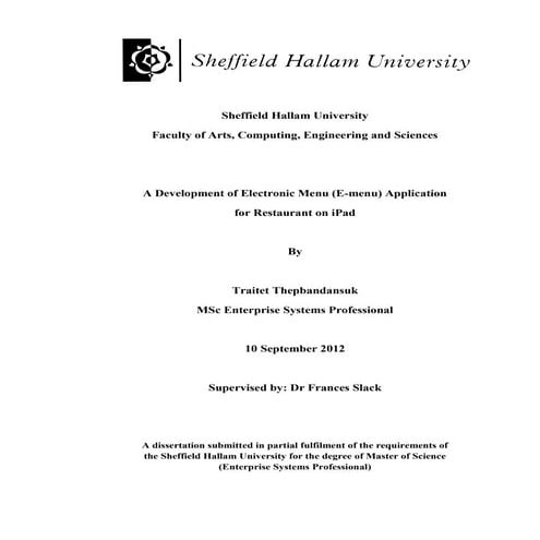 MSc Dissertation: Restaurant e-menu software on iPad