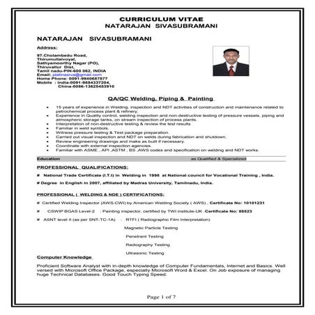 Resume - NATARAJAN  SIVASUBRAMANI