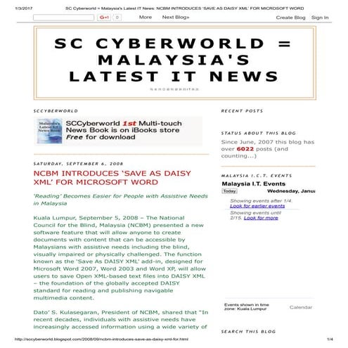 SC Cyberworld = Malaysia's Latest IT News_ NCBM INTRODUCES ‘SAVE AS DAISY XML...