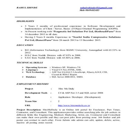 3 Years 2 Months Exp. in Dot Net Developer