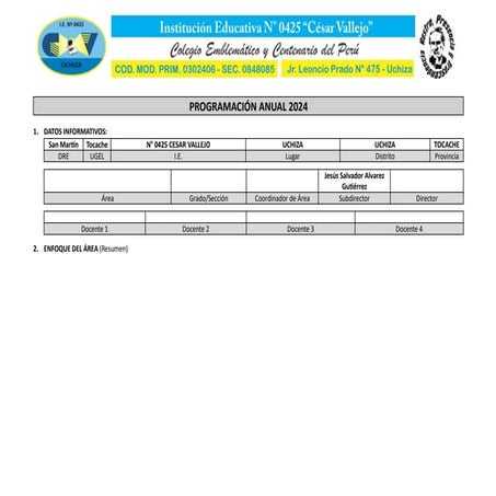 Un Formato de Planificación anual nivel secundaria