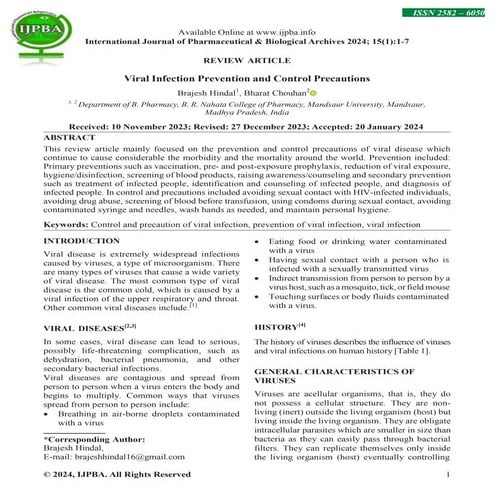 Viral Infection Prevention and Control Precautions