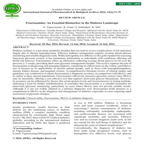 Fructosamine: An Essential Biomarker in the Diabetes Landscape