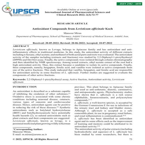 Antioxidant Compounds from Levisticum officinale Koch | PDF