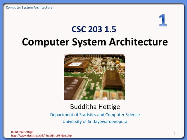 Computer System Architecture Lecture Note 1: introduction