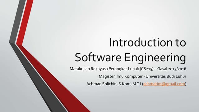 Lecture 01 Introduction to Software Engineering