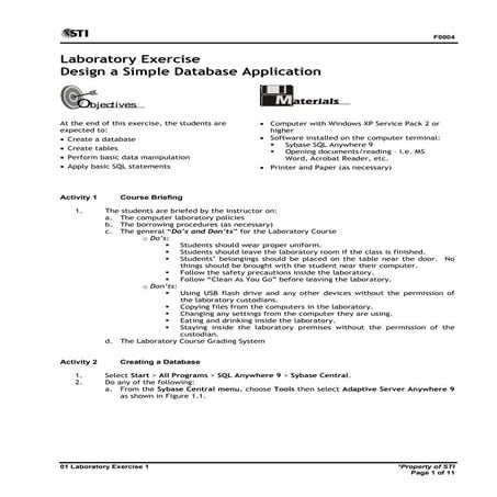 01 laboratory exercise 1 - DESIGN A SIMPLE DATABASE APPLICATION