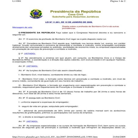 LEI Nº 11.901, DE 12 DE JANEIRO DE 2009