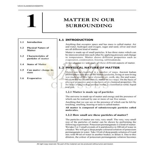 Matter in Our Surrounding Class 9 Science notes pdf