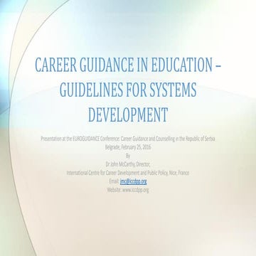 Karijerno vođenje u obrazovanju - smernice za razvoj sistema 