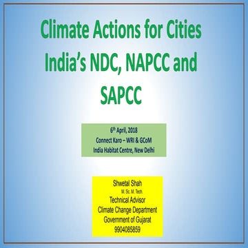CK2018: Climate Actions for Cities India's NDC, NAPCC and SAPCC