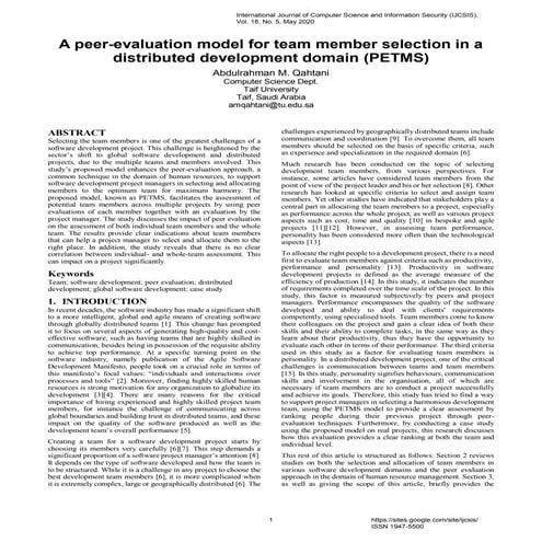 A Peer-Evaluation Model for Team Member Selection in a Distributed Developmen...