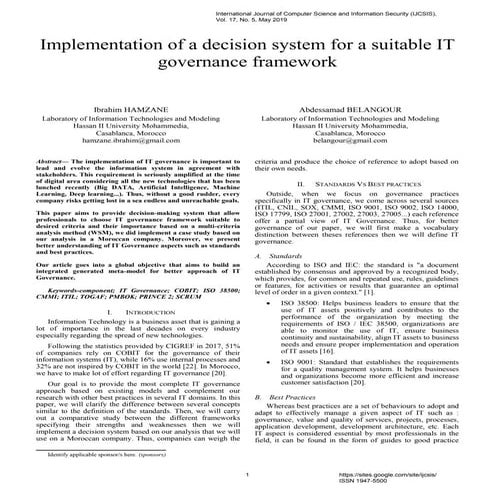 Implementation of a Decision System for a Suitable IT Governance Framework