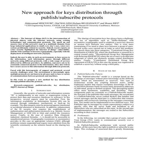 New Approach for Keys Distribution Through Publish/Subscribe Protocols