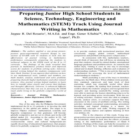 Preparing Junior High School Students in Science, Technology, Engineering and...