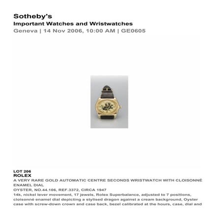 01 Rolex Science: Sotheby's important watches and wristwatches | PDF