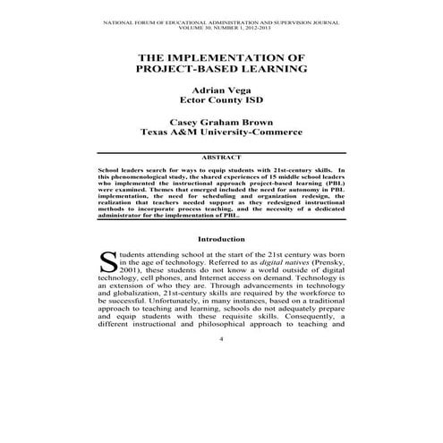 The Implementation of Project-Based Learning by Adrian Vega and Casey Graham ...