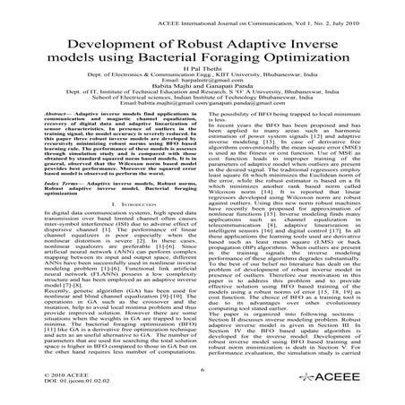 Development of Robust Adaptive Inverse models using Bacterial Foraging Optimi...