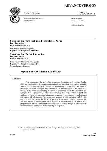  Annual Report of the Adaptation Committee