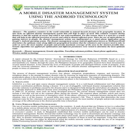 A MOBILE DISASTER MANAGEMENT SYSTEM USING THE ANDROID TECHNOLOGY | PDF