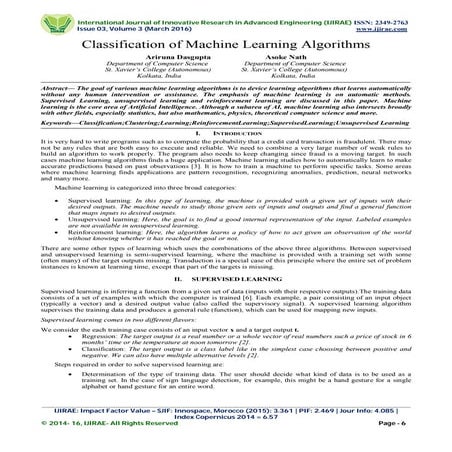 Classification of Machine Learning Algorithms | PDF