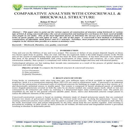 COMPARATIVE ANALYSIS WITH CONCREWALL & BRICKWALL STRUCTURE