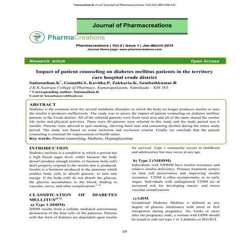 Impact of patient counseling on diabetes mellitus patients in the territory c...