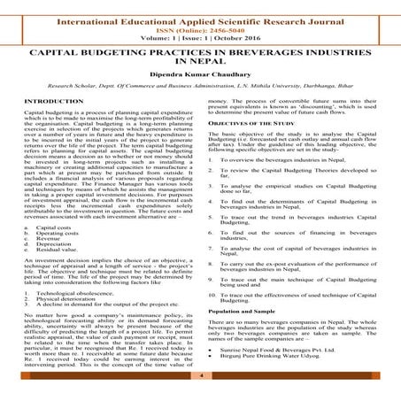 CAPITAL BUDGETING PRACTICES IN BREVERAGES INDUSTRIES IN NEPAL