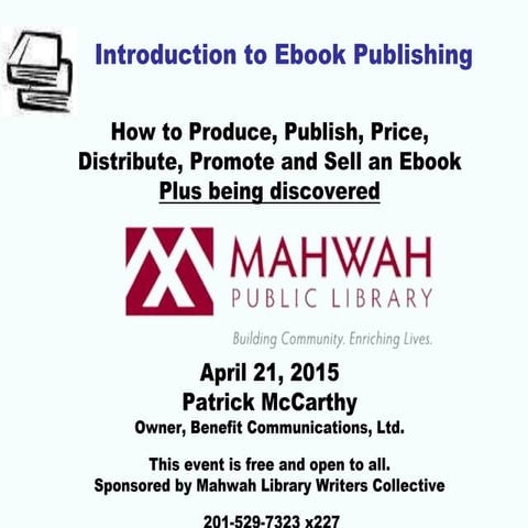 E-book publishing at Mahwah Public Library, Mahwah, NJ