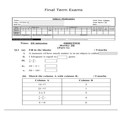 mathematics papers class 2 