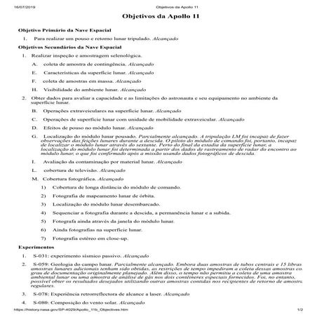 Objetivos da missão Apollo 11