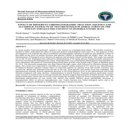 EFFECT OF DIFFERENT CHROMATOGRAPHIC FRACTION AQUEOUS AND ALCOHOLIC EXTRACTS O...