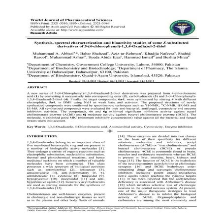 Synthesis, spectral characterization and bioactivity studies of some S-substi...