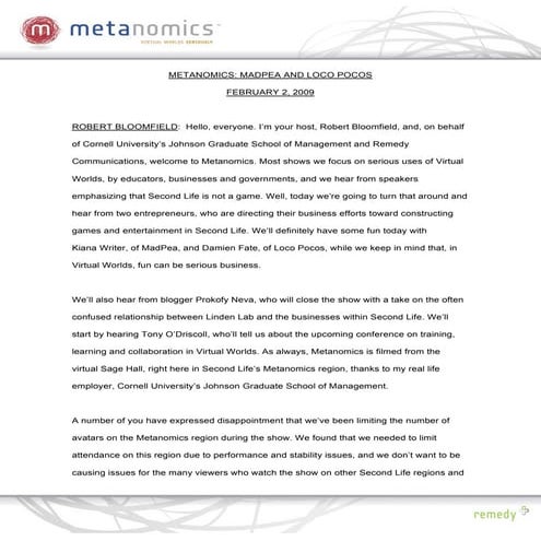 020209 Mad Pea And Loco Pocos Metanomics Transcript