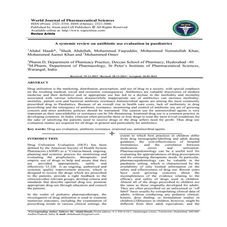 A systemic review on antibiotic use evaluation in paediatrics