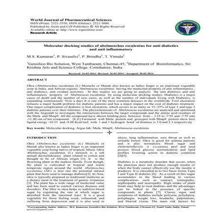 Molecular docking studies of abelmoschus esculentus for anti diabetics ...