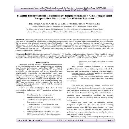 Health Information Technology Implementation Challenges and Responsive Soluti...
