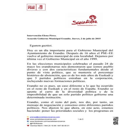 Intervención de Elena Pérez en la firma del acuerdo