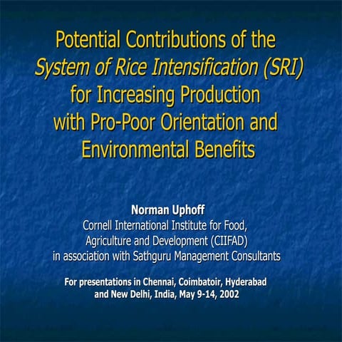 0207 Potential Contributions of the System of Rice Intensification (SRI) for ...