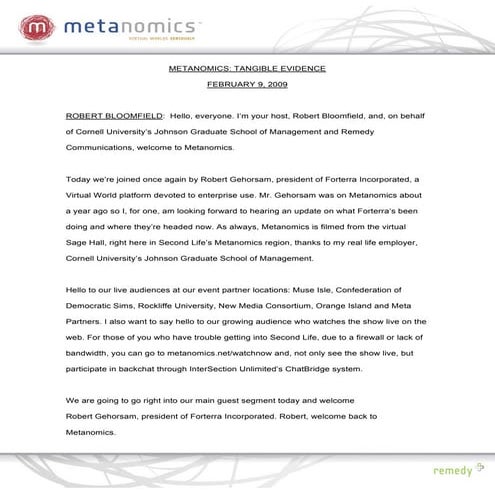 020909 Tangible Evidence Metanomics Transcript
