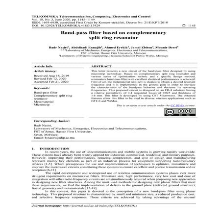 Band-pass filter based on complementary split ring resonator