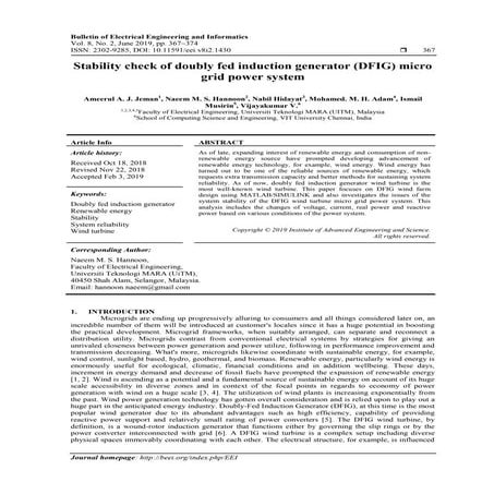 Stability check of doubly fed induction generator (DFIG) micro grid power system