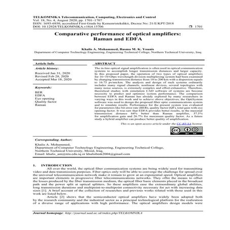 Performance Analysis of Optical Amplifiers (EDFA and SOA) | PDF