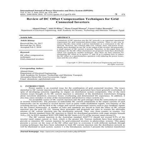 Review of DC Offset Compensation Techniques for Grid Connected Inverters
