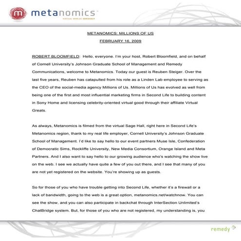 021609 Millions Of Us Metanomics Transcript